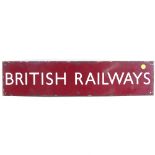 A vintage red enamel British Railways sign, Length 64cm