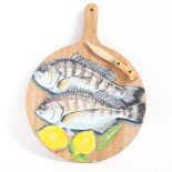 Clive Fredriksson, handmade wood and painted sculpture, fish platter, length 19"