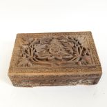 An Eastern carved hardwood Royal Artillery box, with high relief carved insignia lid and original