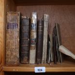 Various early leather-bound books, including Walker's Geography 1795, and a Victorian leather-