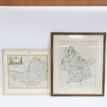 Robert Morden, Antique hand coloured map of Somersetshire, image 36cm x 42cm, and a map of The
