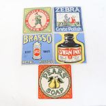 A group of 5 Pilkington advertising tiles, including Huntley & Palmers, Pears Soap, and Brasso, 15.