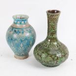 2 Middle Eastern glazed pottery vases, largest height 19cm (2)