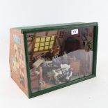 A handmade model doll's house diorama interior scene, with many fixtures and fittings, W38cm, H29cm,