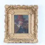 19th century Continental oil on wood panel, miniature portrait of a violinist, unsigned, ornate