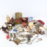 A box of miscellaneous items, including a musical box, playing cards, a card case, ornaments etc