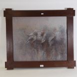 Kateragga, oil on canvas, elephant, signed and dated 2008, image 52cm x 64cm, wood frame