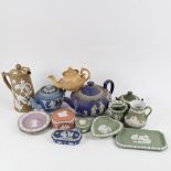Wedgwood Jasperware items, a Dudson teapot, a Victorian teapot and stoneware hot water jug etc