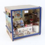 A handmade diorama fishmonger's interior scene wall-hanging cabinet, W32cm, H31cm, D26cm