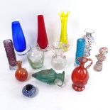 A group of Art glass, including spill vases, amphora etc, largest height 23cm