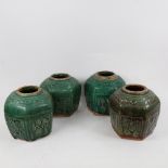 A set of 4 green glazed Chinese hexagonal stoneware ginger jars, height 16cm