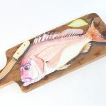 Clive Fredriksson, hand carved and painted sculpture, fish platter, length 19"