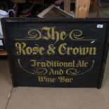 A Vintage double-sided pub sign for The Rose & Crown, width 77cm, height excluding hooks 59cm