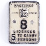 A Hastings county borough licenced Taxi sign, no.8, width 11cm, height 15cm