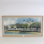 Marcus, mid-century oil on canvas, Tower of London, image 40cm x 85cm, framed