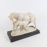 A composition study of a mare and foal, signed A Santini, on plinth, length 34cm