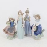 A group of 4 Lladro girls, tallest 21.5cm