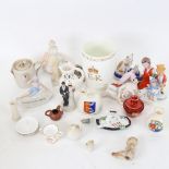 Various porcelain, including glazed nude bathing doll, circa 1920, commemorative Coronation