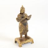 A Chinese bronze praying deity figure, Zhuan Shu script 4 character mark, height 23cm