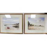 Roger Dellar, pair of watercolours, coastal views, signed, 34cm x 46cm, framed
