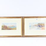 D H Pinder, pair of watercolours, West Country coastal scenes, signed, 13cm x 25cm, framed