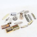 Various miscellaneous items to include pocket knives, silver plated spirit measure, Vintage