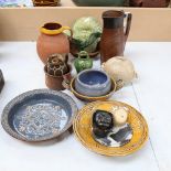 Various Studio pottery and ceramics, including money box, The Salisbury Jack jug, bowls etc