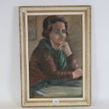 Attributed to R O Dunlop, oil on board, portrait of a woman, signed, image 52cm x 34cm