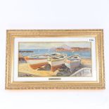 Luigi Botta, oil on board, Italian fishing boats, signed, 18cm x 38cm, framed