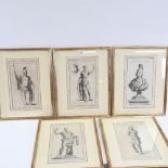 A set of 5 Antique prints, Classical studies, probably 19th century, image 34cm x 19cm, framed (5)