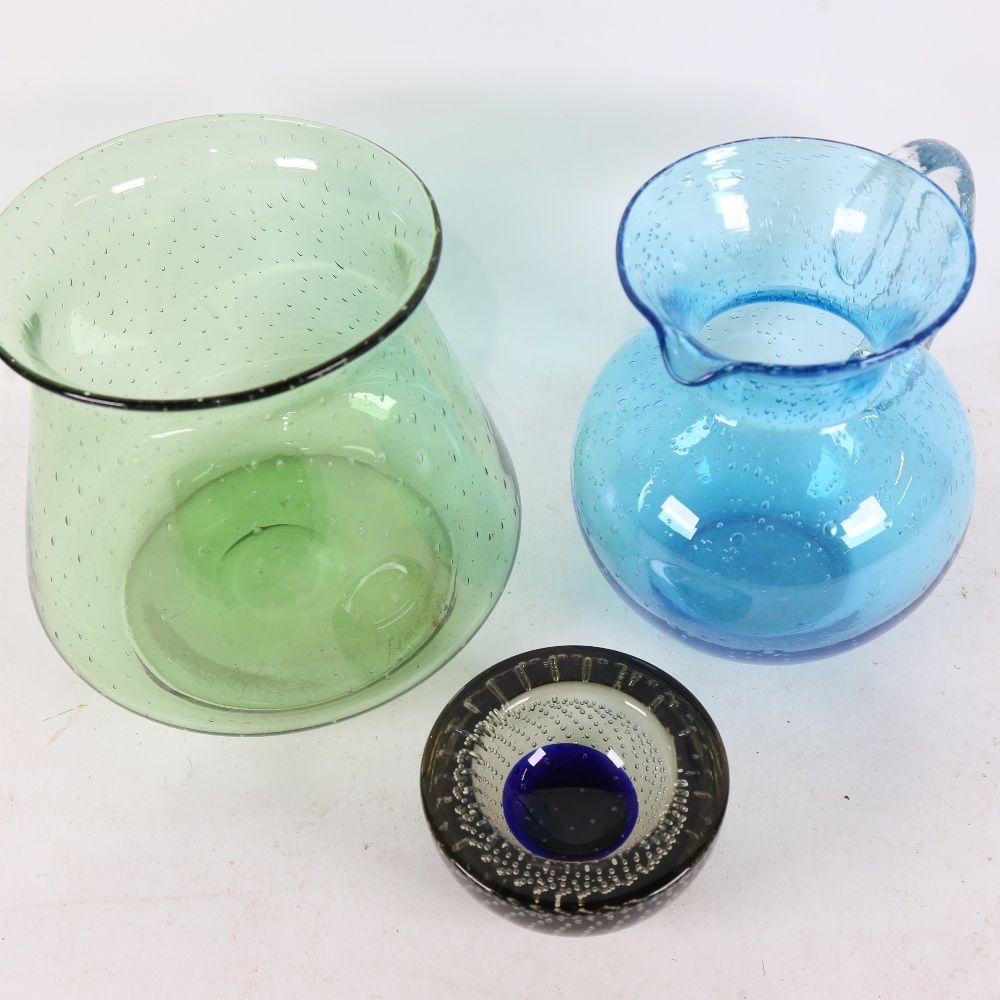 A green Whitefriars bubble glass vase, another vase and a Murano bubble glass dish (3) - Image 2 of 2