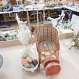 A stick stand, a pair of painted cast-iron ewers, 45cm, A Vintage wicker doll's chair, hardstone