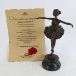 A bronze sculpture of a ballet dancer, on black marble plinth signed Milo, with Certificate,