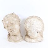 2 wall-hanging plaster figural face sculptures, unsigned, largest height 30cm (2)