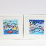 A pair of modern colour prints, Cornish harbour scenes, framed, overall frame size 43cm x 44cm
