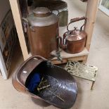 A copper urn by Teuten Upper Thames Street London, height 37cm, a Victorian copper kettle, coak