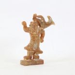 A Chinese mutton fat jade carved figure with a fish, height 7.5cm