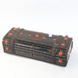 A 19th century ebonised wood dome-top glove box, set with cut-steel and coral buttons, 26cm x