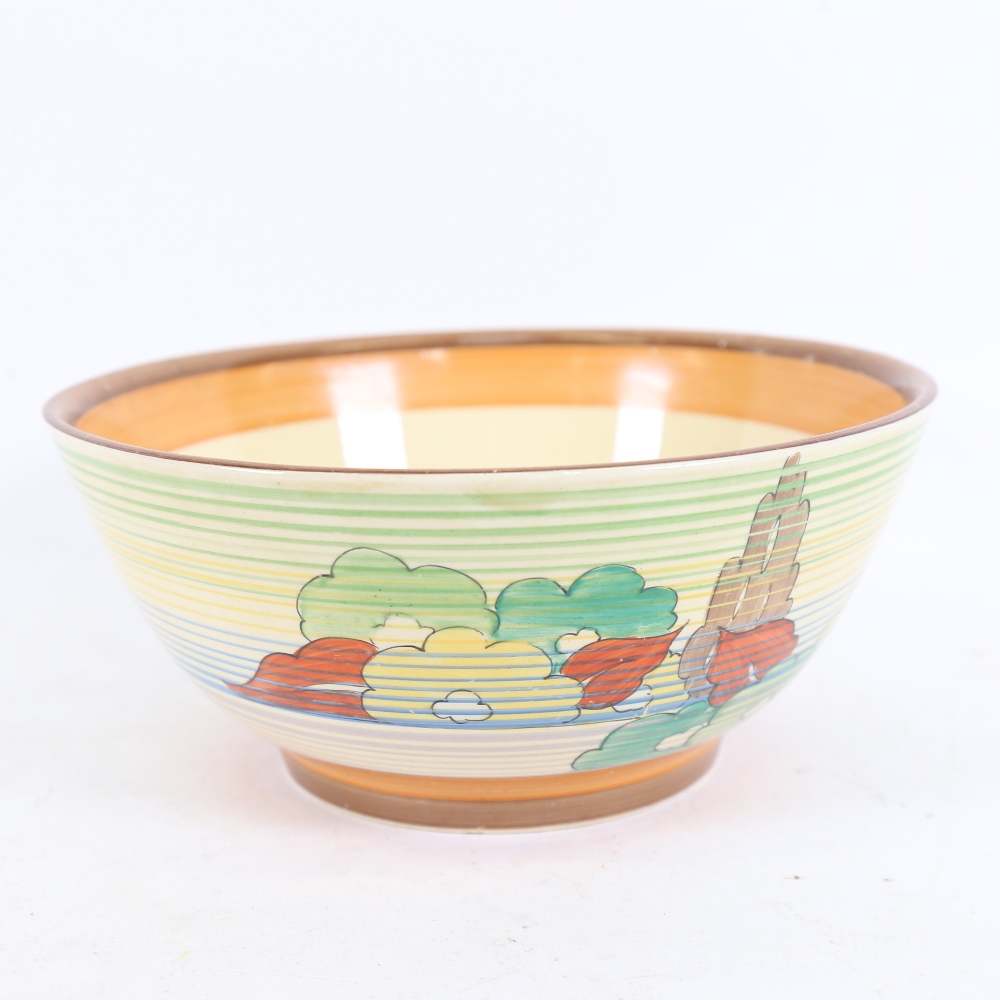 A Clarice Cliff Bizarre Green Capri pattern fruit bowl, diameter 21cm