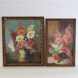 2 mid-century oils on board, still life studies, framed, largest 63cm x 52cm