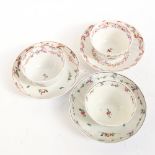 A group of New Hall porcelain, comprising 3 tea bowls and 3 saucers, circa 1800, pattern 195, tea