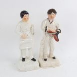 A pair of Staffordshire pottery figures of boys, 6am and 6pm, largest height 32cm (2)
