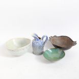 4 pieces of Studio pottery, including blue salt glaze cream jug, height 9cm, all marked (4)