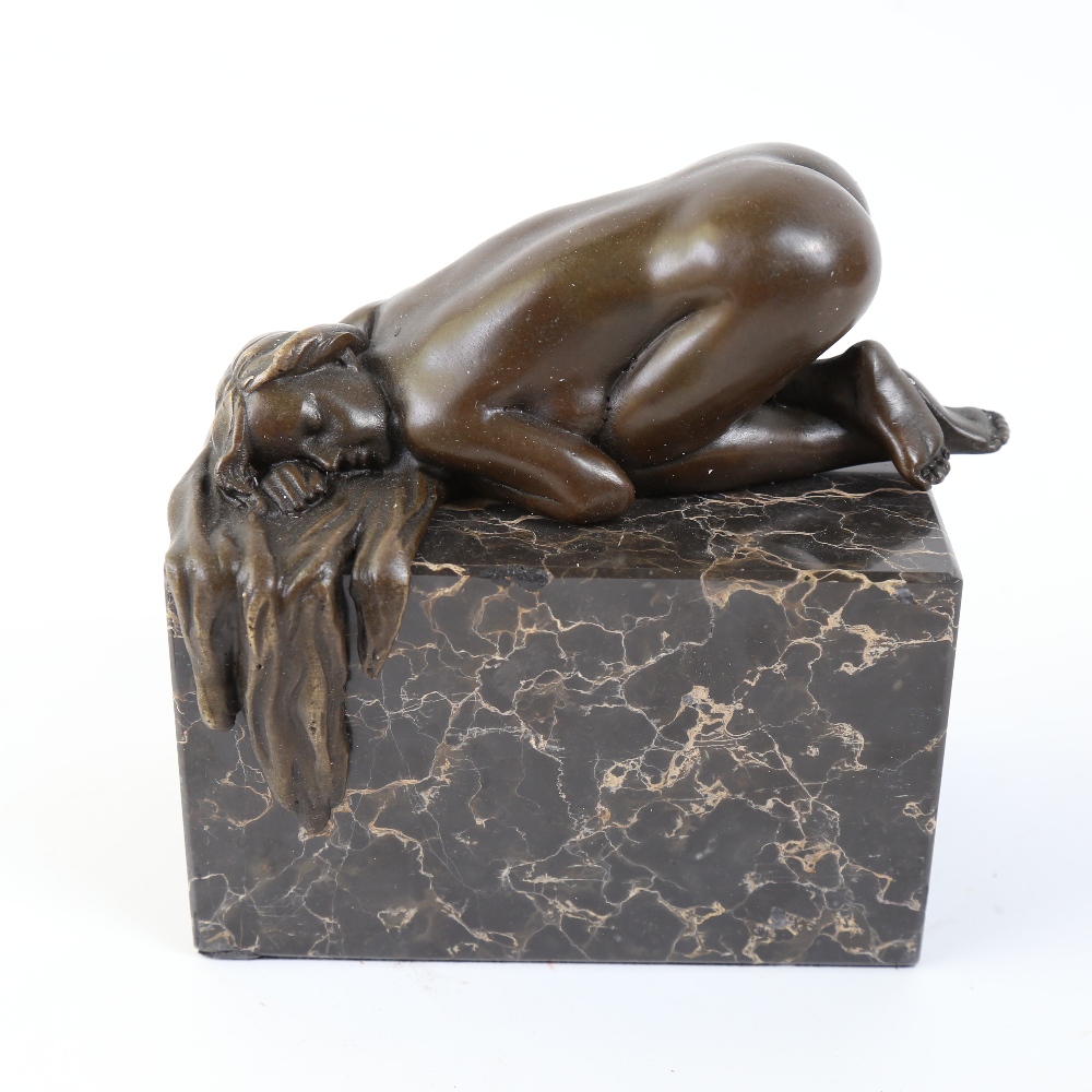 After Pohl, bronze nude female sculpture, signed, on black veined marble base, overall height