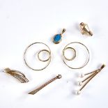 Various Danish 14ct gold jewellery, including black opal pendant, pearl brooch, pair of hoop