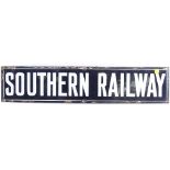 A vintage black and white enamel Southern Railway sign, length 68cm