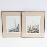 Michael Chaplin, pair of coloured etchings, harbour scenes, signed in pencil, image 25cm x 19cm,