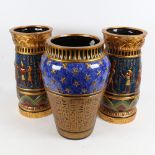 A group of 3 modern Egyptian Revival painted and gilded vases, height 30cm (3)