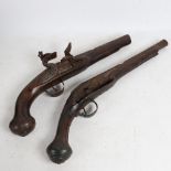 2 19th century flintlock pistols, 1 missing it's mechanism, longest 40cm