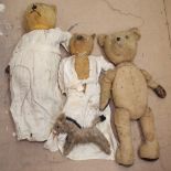 3 early Golden teddy bears, tallest 67cm, and a donkey